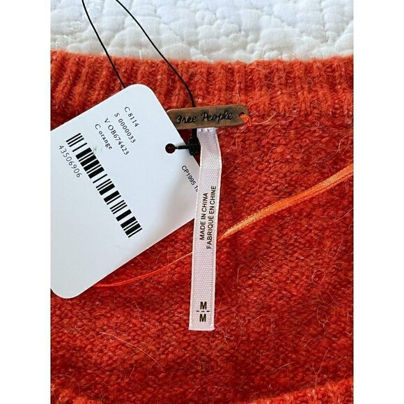 Free People Complete Me Orange Striped Alpaca Wool Blend Sweater Womans Sz M NWT - Picture 8 of 11